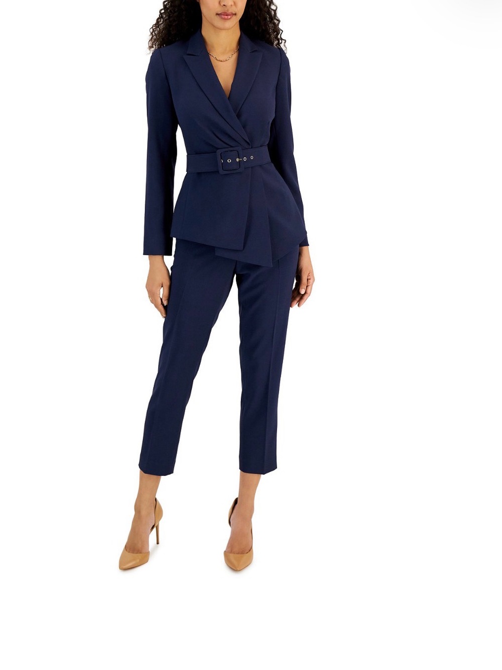 Tahari ASL Asymmetrical Jacket & Slim-Fit Pantsuit Set